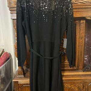 Vince Camuto Black Sequin Long Sleeve sweater knit Dress